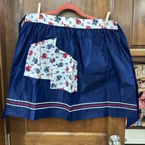 Vintage new old stock navy, red white half apron adorable